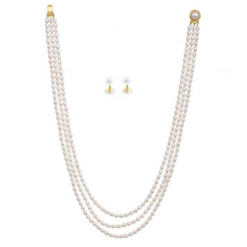 Stylish Freshwater Oval 3 String Pearl Necklace Set for...