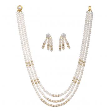 Marvelous White Freshwater 3 String Pearl Necklace Set ...