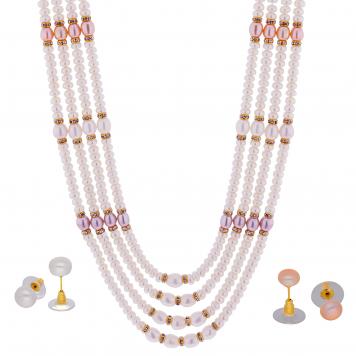 Great Combination of Peach Pink and White Pearl Necklac...