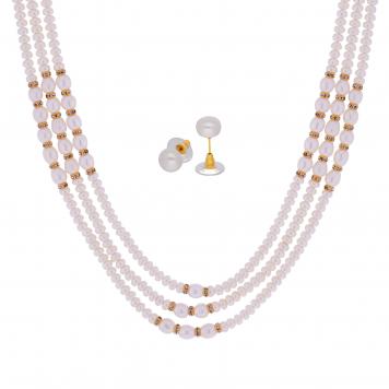 Jasmine White Oval and Of Round Pearl Necklace of 3 Lin...