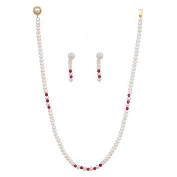 Ruby Red Freshwater Pearl Single Line Necklace Set for ...