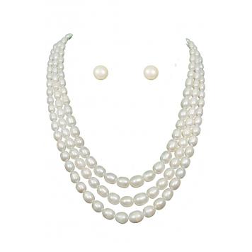 Marvelous Freshwater Graudated Oval Pearl Necklace 3 St...