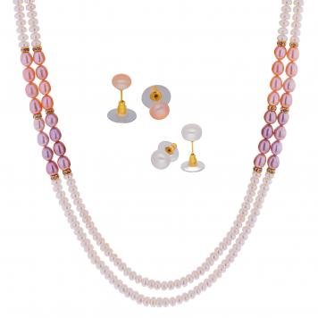 Glitering of Peach And Pink White Pearl Necklace of 2 L...