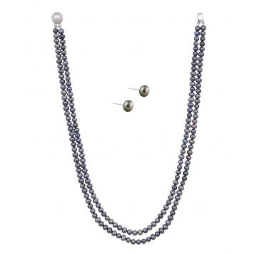 Marvelous Grey Freshwater 2String Pearl Necklace Set fo...