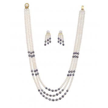 Gorgeous White-Grey Freshwater 3 String Pearl Necklace ...