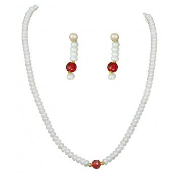 Ruby Drop Freshwater Pearl Necklace Set For Women by KN...