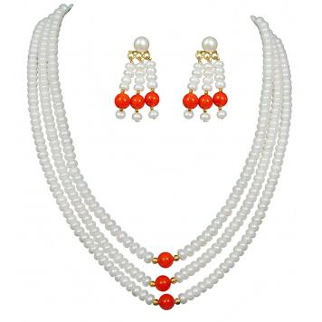 Fancy Red 3 Drop Freshwater Pearl Necklace Set For Wome...