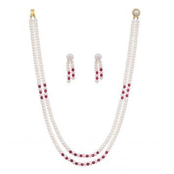 Ruby Red Freshwater Pearl Two Lines Necklace Set for Wo...