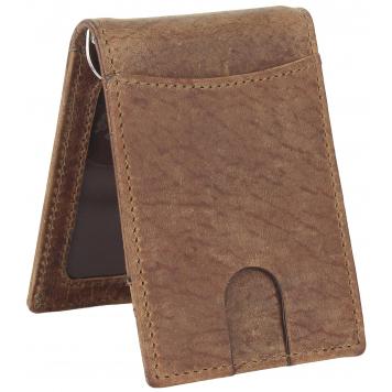 Men Brown Genuine Leather RFID Money Clip 5 Card Slot 0...