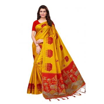 Premium Kalamkari Khadi Fashionable Sarees (Yellow) By ...