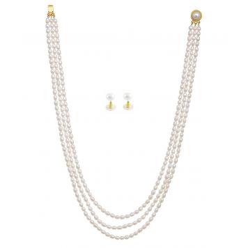 Simply Classic Freshwater Oval Pearl Necklace 3 String ...