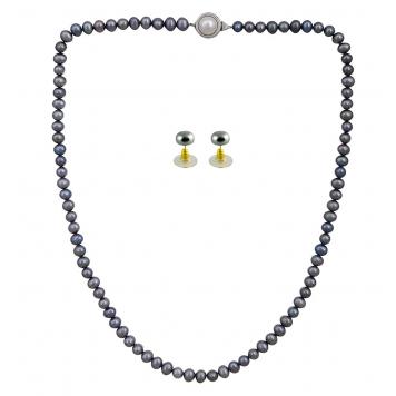 Marvelous Grey Freshwater 1String Pearl Necklace Set fo...