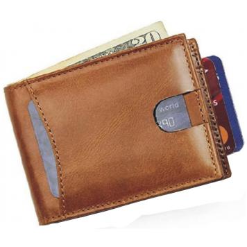 Men Brown Genuine Leather RFID Wallet 5 Card Slot 1 Not...