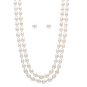 Simple and Best Freshwater Oval Shape 2 String Pearl Ne...