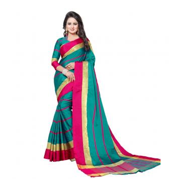 Pure Soft Cotton Silk Saree with Blouse (Green) By Asli...