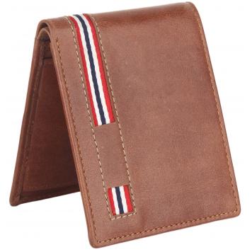 Men Brown Genuine Leather RFID Wallet 3 Card Slot 2 Not...