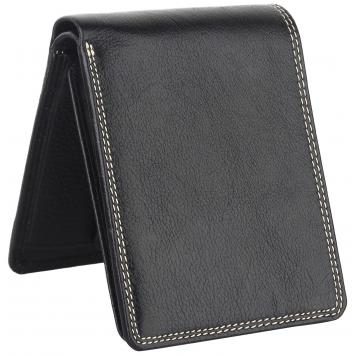 Men Black Pure Leather RFID Wallet 8 Card Slot 2 Note C...