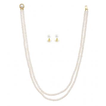 Simply Button Shape Freshwater Pearl Two LInes Necklace...