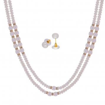 Jasmine White Oval and Of Round Pearl Necklace of 2 Lin...