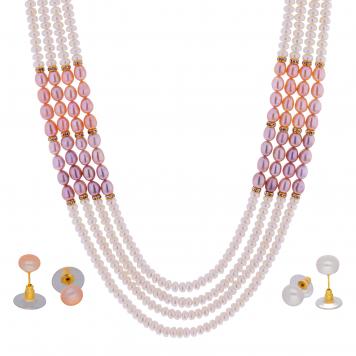 Glitering of Peach And Pink White Pearl Necklace of 4 L...