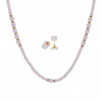 Jasmine White Oval and Of Round Pearl Necklace of Singl...