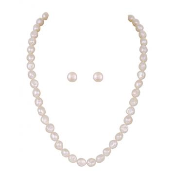 Nature Pure Freshwater Barook Pearl Single Line Necklace Set (White) by KNK Jewellery