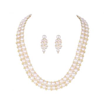 Gorgeous Choker Button 2 String Pearl Necklace Set for ...