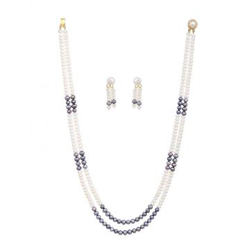 Marvelous White Grey Freshwater 2 String Pearl Necklace Set for Women & Girls by KNK Jewellery