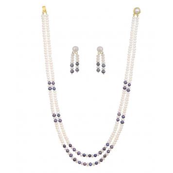 Gorgeous White-Grey Freshwater 2 String Pearl Necklace ...