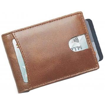 Men Brown Genuine Leather RFID Money Clip 7 Card Slot 0...