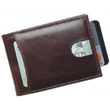 Men Brown Pure Leather RFID Money Clip 7 Card Slot 0 No...